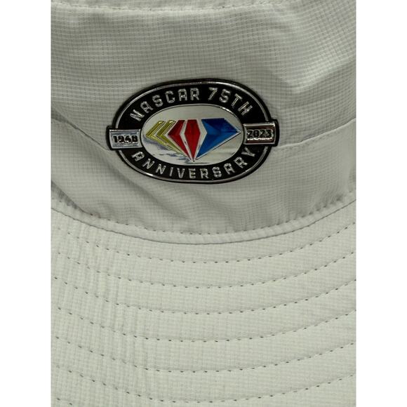 Nascar Boonie Hat 75th Anniversary White Blue One Size Sun Hat Adjustable Tie - Picture 2 of 7